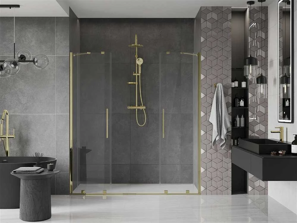 Stumdomos dušo durys Mexen Velar DUO, Gold, 140 cm