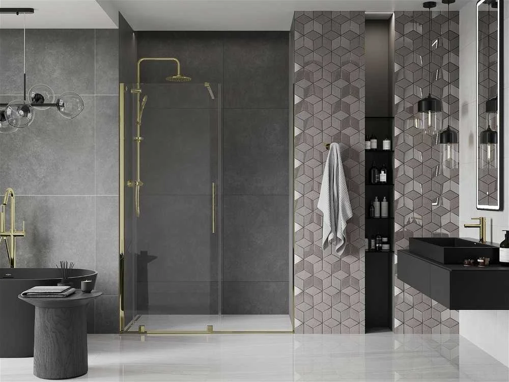 Stumdomos dušo durys Mexen Velar, Gold, 120 cm