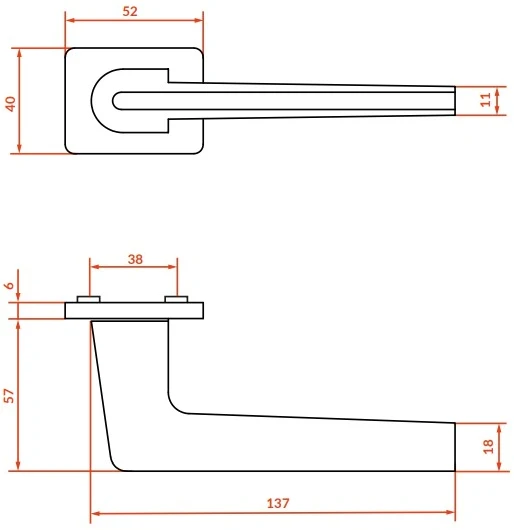 Vidaus durų rankena Kuchinox RECTA, KRT_G00A, Brushed auksinis