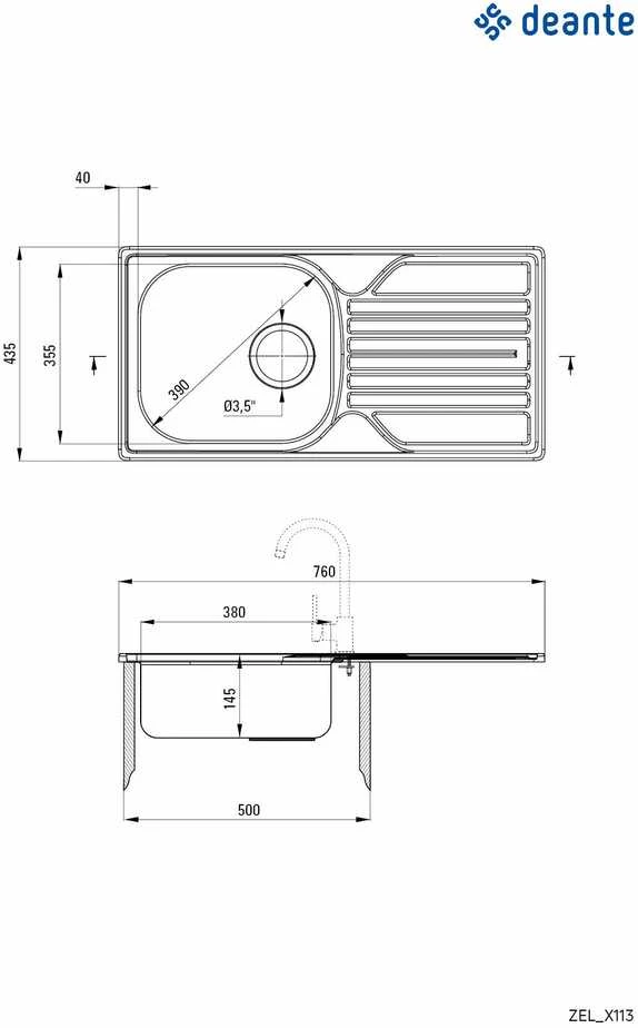 Virtuvinė plautuvė Deante Legato ZEL 0113, satin
