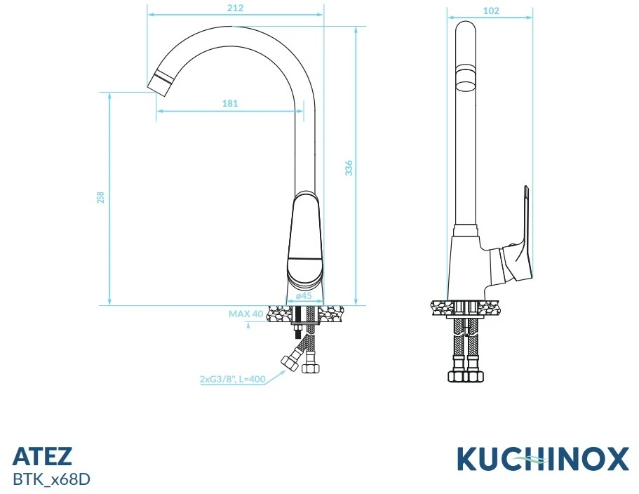 Virtuvinis maišytuvas Kuchinox ATEZ U, BTK_068D, Chrome
