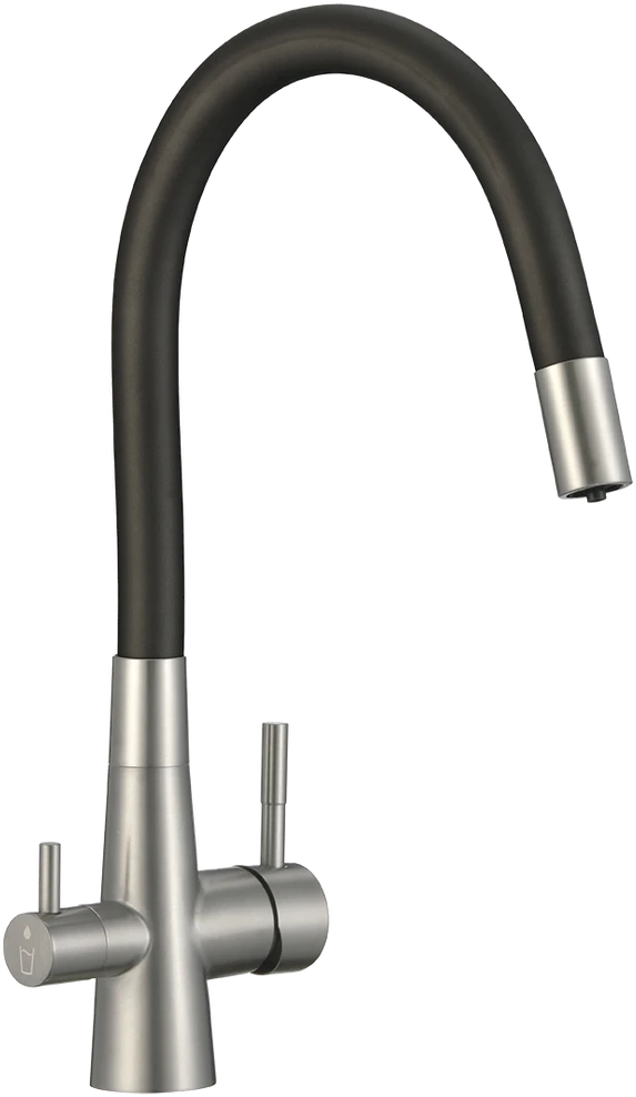 Virtuvinis maišytuvas Laveo Riveco su filtravimo sistema, Brushed steel/Juodas