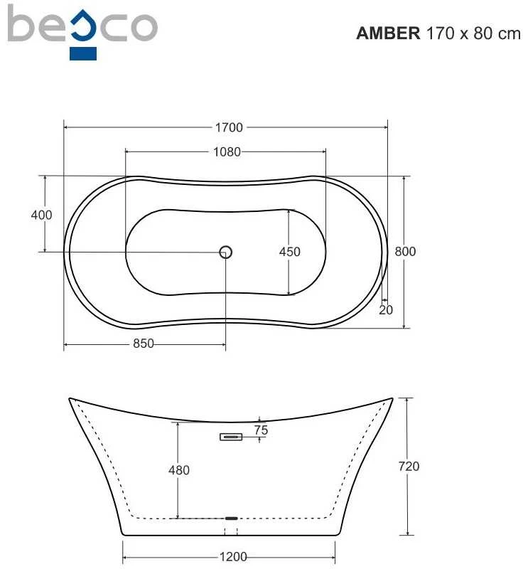 Vonia Besco Amber Glam Graphite, 170 x 80 cm, su chrome sifonu