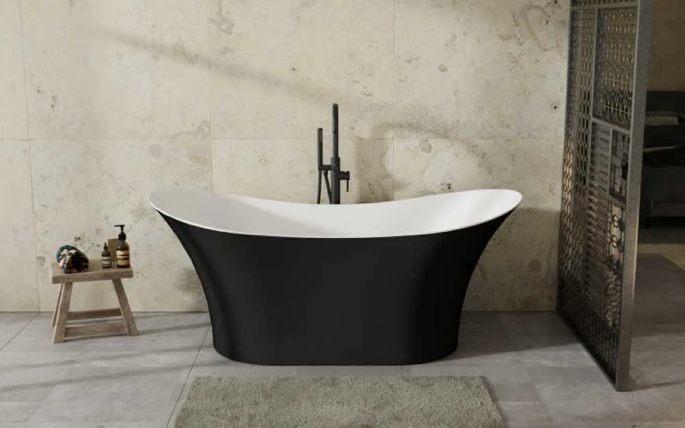 Vonia Besco Amber Juodas&Baltas Matt, 170 x 80 cm, su chrome sifonu
