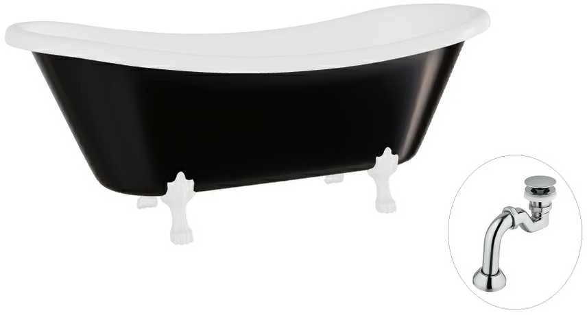 Vonia Besco Amelia B&W 190, Juodas/Baltas+Baltas, su sifonu Klik-klak Chrome
