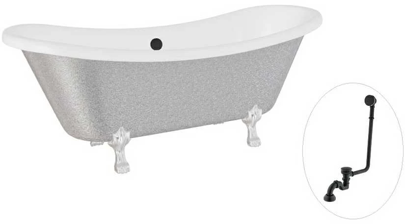 Vonia Besco Amelia Glam 190, Sidabrinis+Chrome, su sifonu su persipylimu Klik-klak Juodas