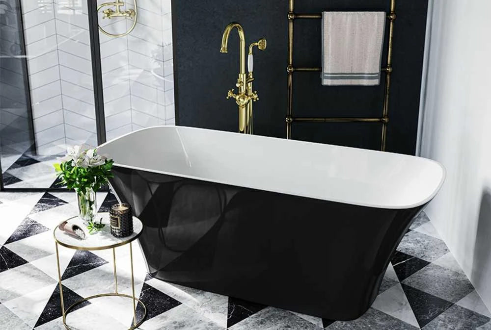 Vonia Besco Assos S-Line Juodas&Baltas, 160 x 70 cm, su klik-klak chrome valomu iš viršaus