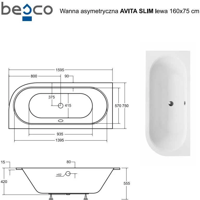 Vonia Besco Avita Slim, 160 x 75 cm, kairinė