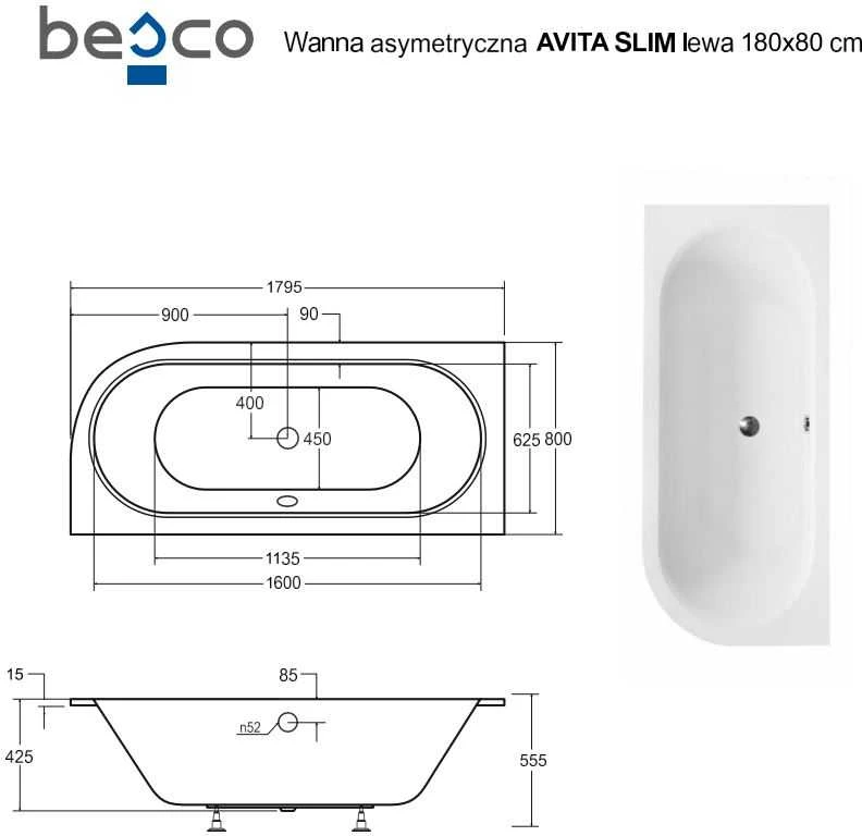 Vonia Besco Avita Slim, 180 x 80 cm, kairinė