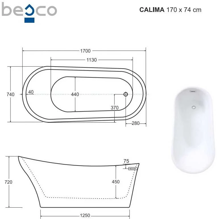 Vonia Besco Calima Glam Graphite, 170 x 74 cm, su juodais dangteliais