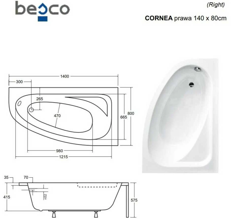 Vonia Besco Cornea, 140 x 80 cm, dešininė