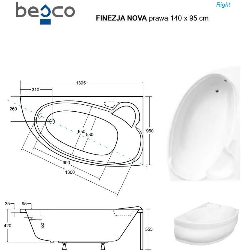 Vonia Besco Finezja Nova, 140 x 95 cm, dešininė