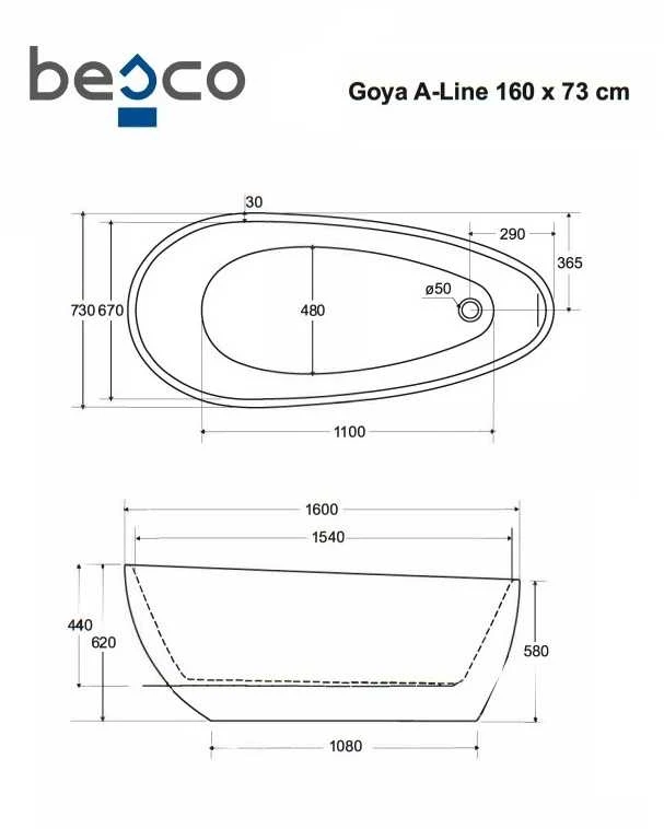 Vonia Besco Goya A-Line Glam Graphite, 160 x 73 cm (sifono su persipylimu dangtelis juodos spalvos)