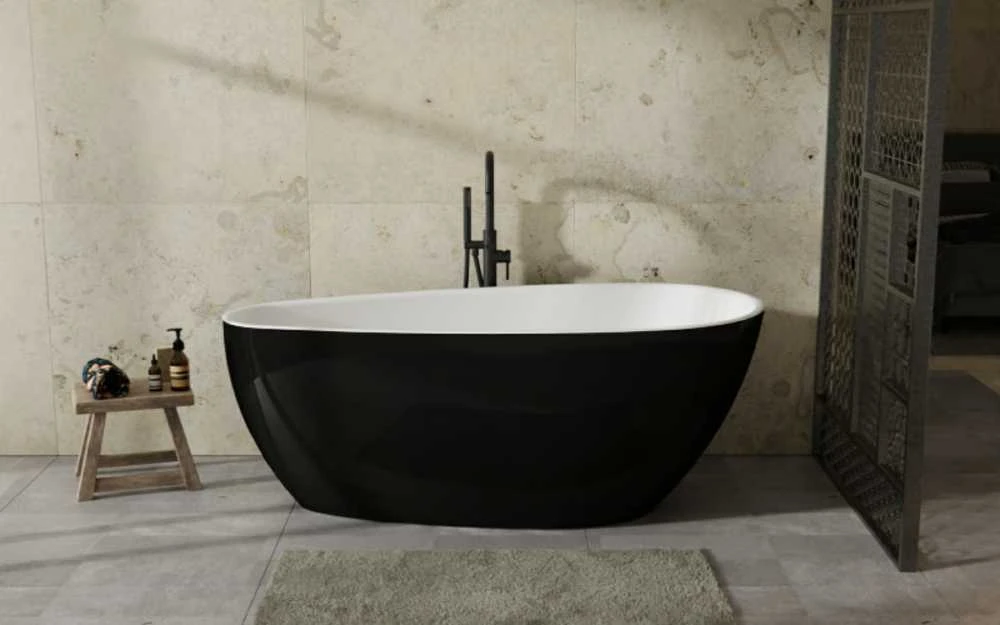 Vonia Besco Goya A-Line Juodas&Baltas, 170 x 80 cm (sifonas su persipylimu chrome)