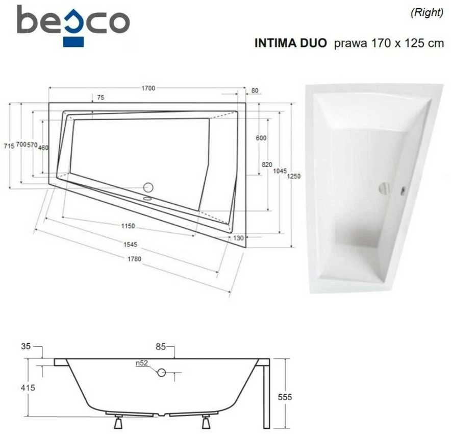 Vonia BESCO INTIMA DUO RIGHT 170, 170×125×41,5 cm, dešininė