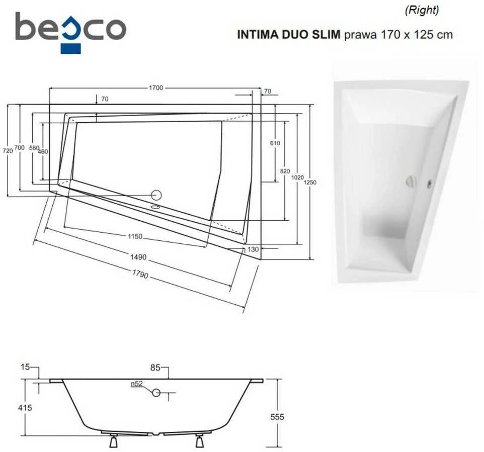 Vonia Besco Intima Duo Slim, 170 x 125 cm, dešininė