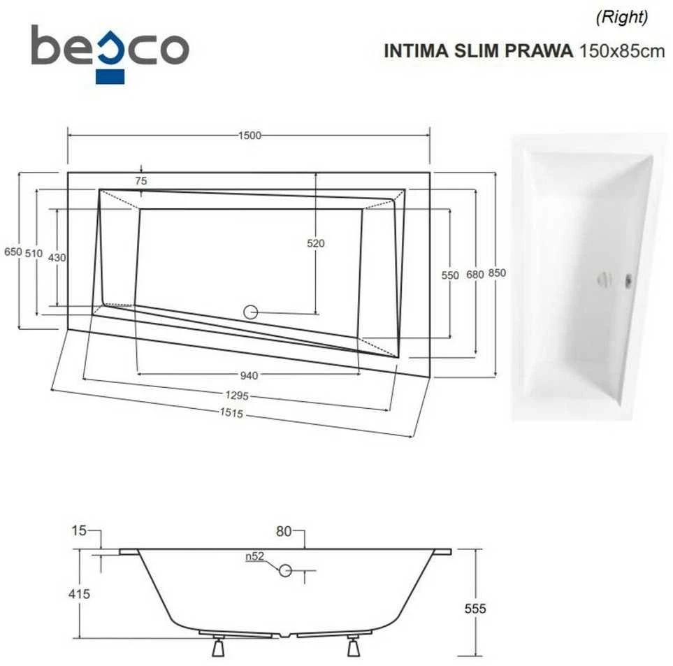 Vonia Besco Intima Slim, 150 x 85 cm, dešininė