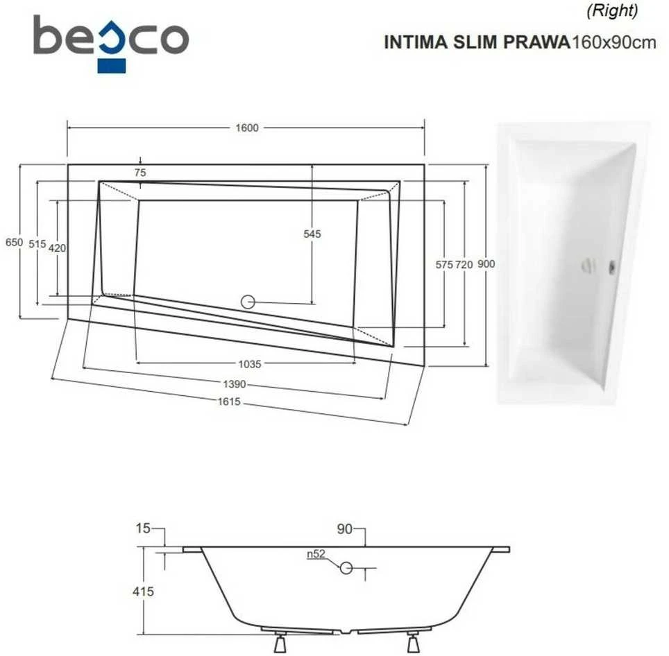 Vonia Besco Intima Slim, 160 x 90 cm, dešininė