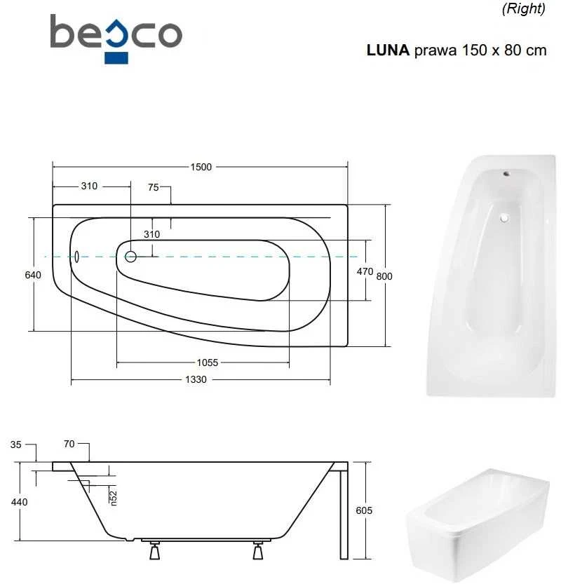 Vonia Besco Luna, 150 x 80 cm, dešininė