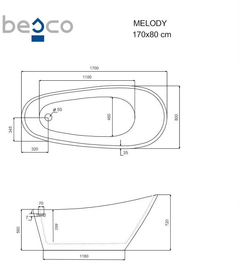 Vonia Besco Melody, 170 x 80 cm, su grafito spalvos dangteliais
