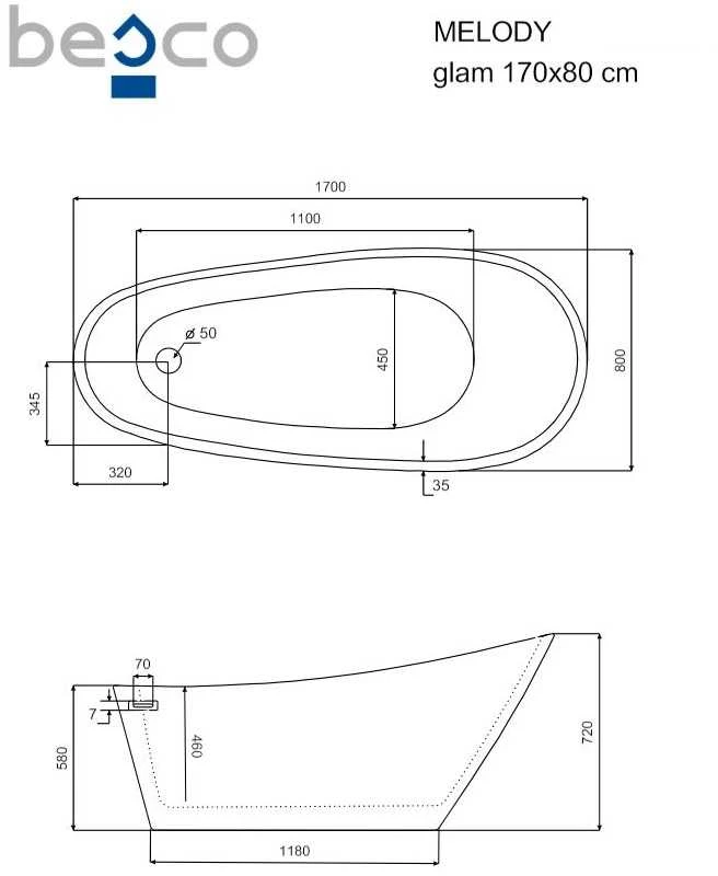 Vonia Besco Melody Glam Sidabrinis, 170 x 80 cm, su grafito spalvos dangteliais