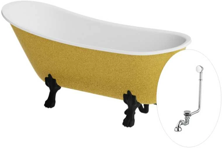 Vonia Besco Olaya Glam 160, Gold+Juodas, su sifonu su persipylimu Klik-klak Chrome