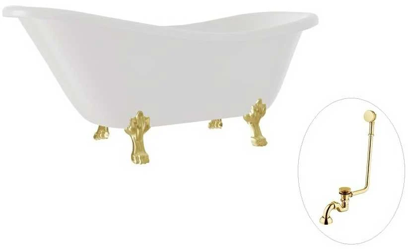 Vonia Besco Otylia 170, Baltas+Gold, su sifonu su persipylimu Klik-klak Gold