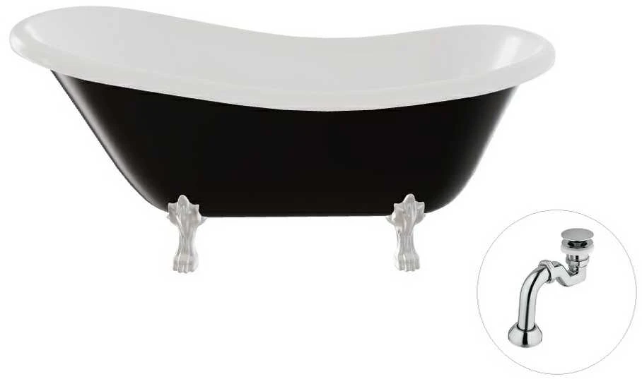 Vonia Besco Otylia B&W 160, Juodas/Baltas+Chrome, su sifonu Klik-klak Chrome