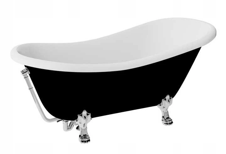 Vonia Besco Otylia B&W 170, Juodas/Baltas+Chrome, su sifonu su persipylimu Klik-klak Chrome