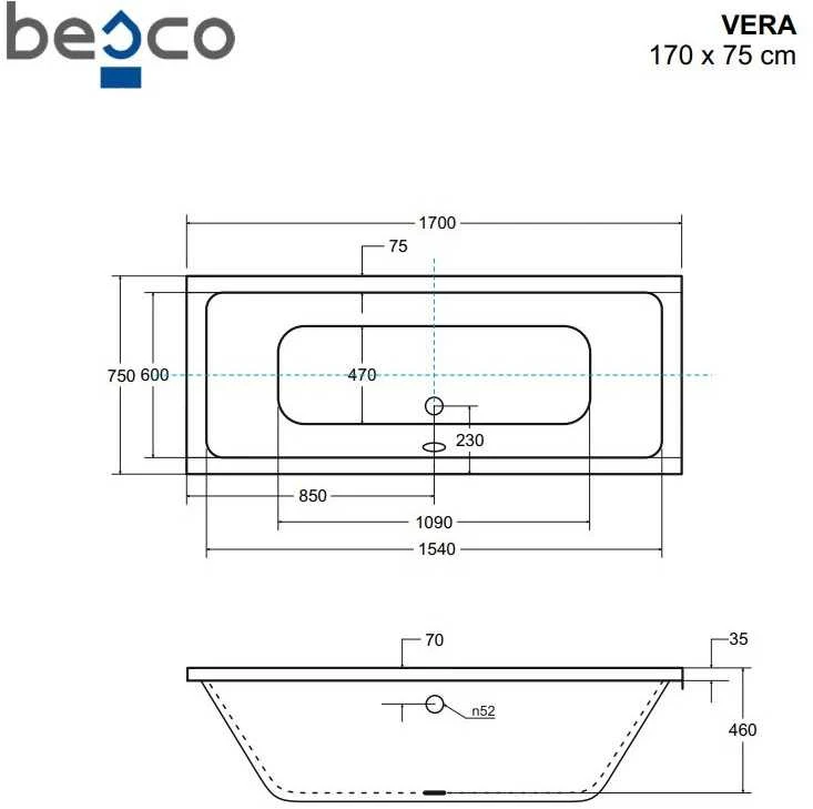 Vonia Besco Vera, 170 x 75 cm, be apdailos, su klik-klak juodu