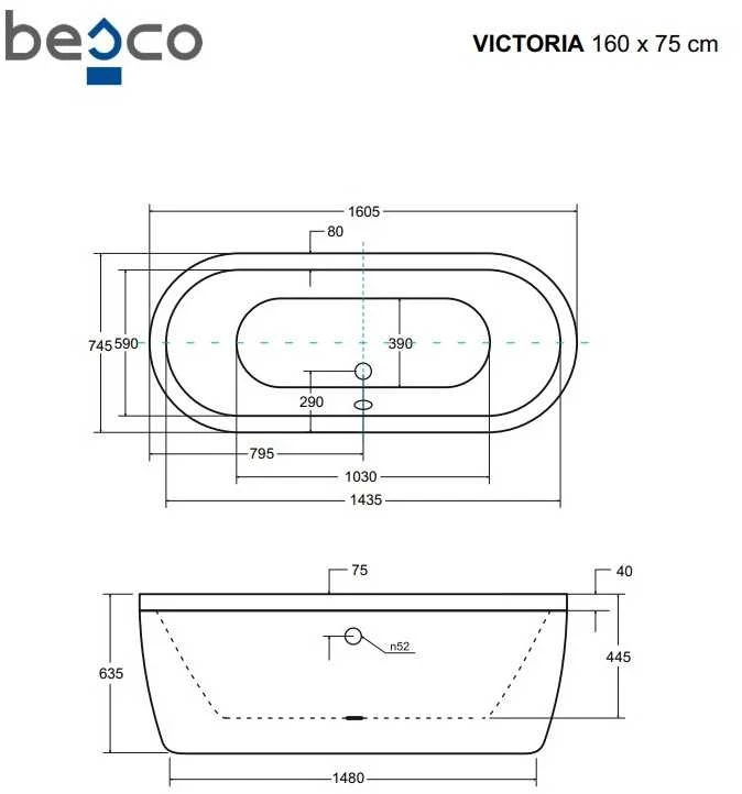 Vonia Besco Victoria, 160 x 75 cm, su klik-klak baltu