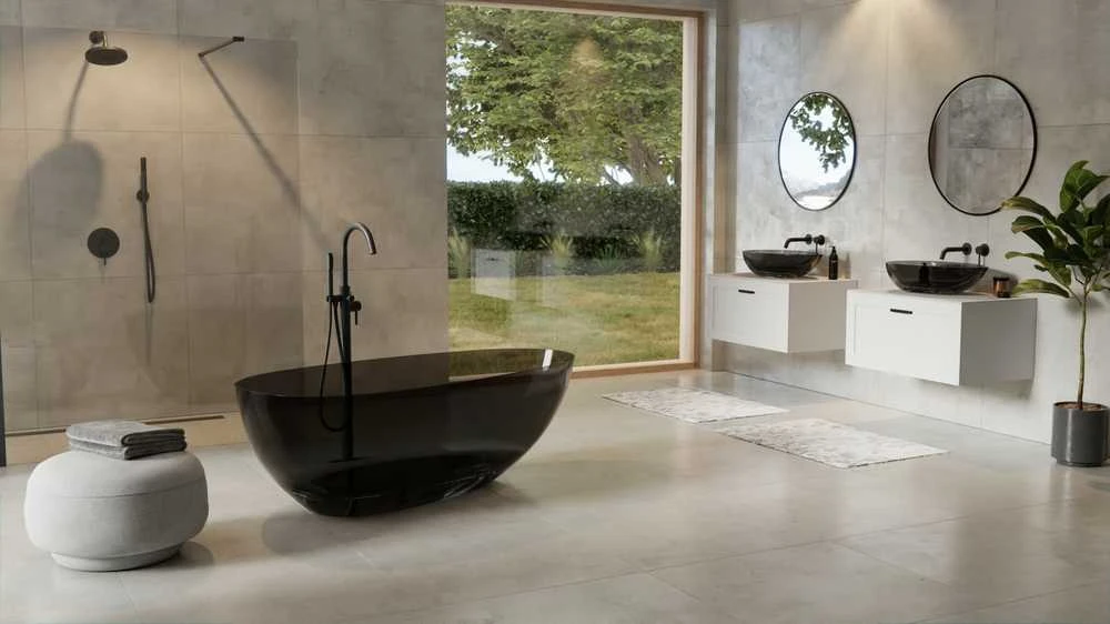 Vonia Besco Xara Carbon Pilkas, 160 x 75 cm, su chrome sifonu