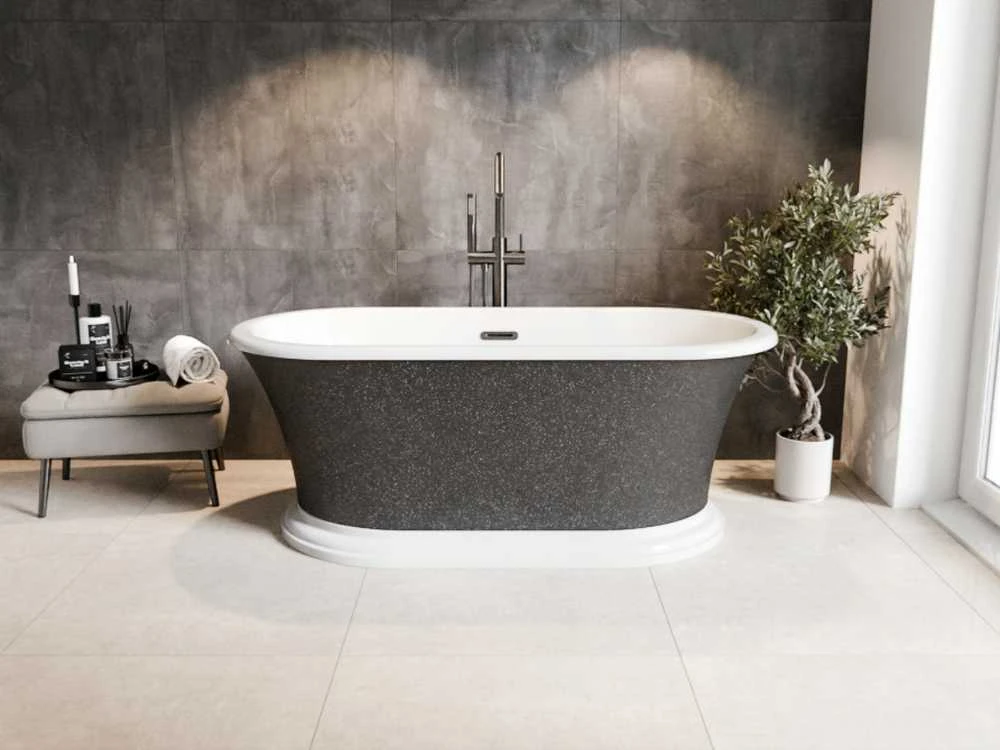 Vonia Besco Ziva Glam Graphite, 160 x 75 cm, su sifonu su persipylimu slim gun metal