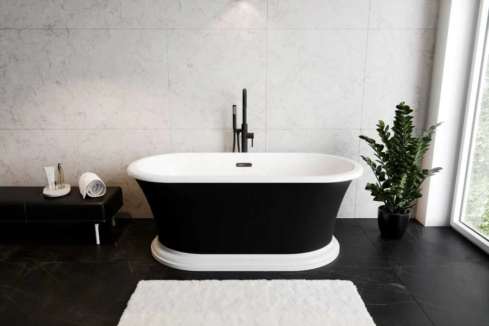 Vonia Besco Ziva Juodas&Baltas Matt, 160 x 75 cm, su sifonu su persipylimu slim juodas