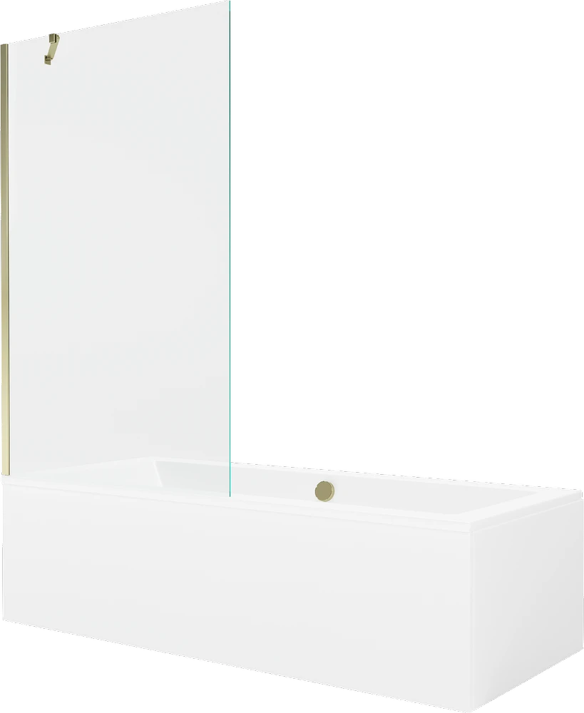 Vonia Mexen Cube su apdaila ir stiklo sienele, 180x80 cm + 100 cm, Baltas+Gold/Transparent