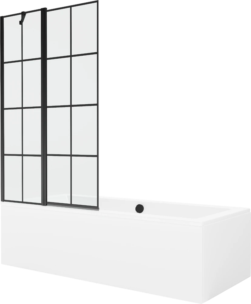 Vonia Mexen Cube su apdaila ir stiklo sienele, 170x80 cm + 100 cm, Baltas+Juodas grid