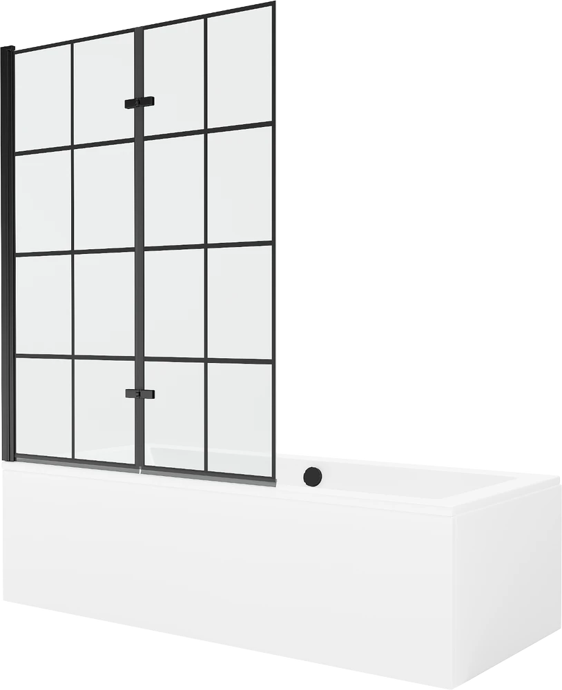 Vonia Mexen Cube su apdaila ir stiklo sienele, 180x80 cm + 120 cm (II), Baltas+Juodas grid