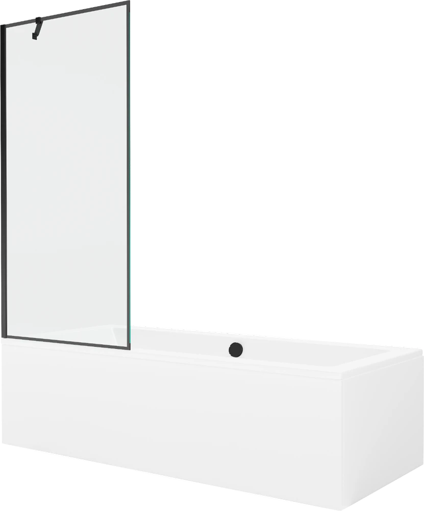 Vonia Mexen Cube su apdaila ir stiklo sienele, 170x80 cm + 80 cm, Baltas+Juodas frame