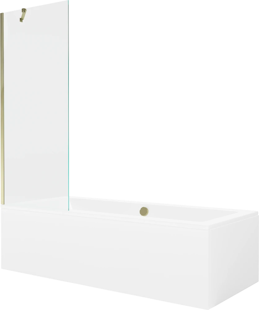 Vonia Mexen Cube su apdaila ir stiklo sienele, 170x80 cm + 70 cm, Baltas+Gold/Transparent