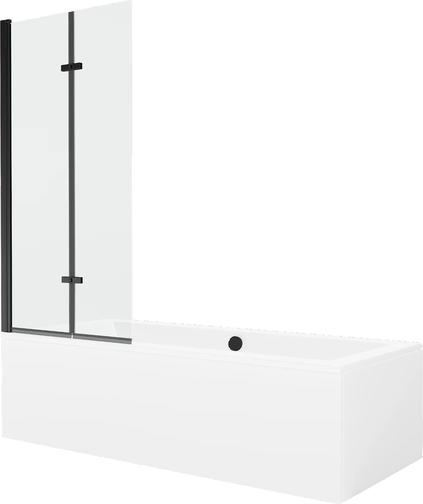 Vonia Mexen Cube su apdaila ir stiklo sienele, 170x80 cm + 80 cm (II), Baltas+Juodas/Transparent