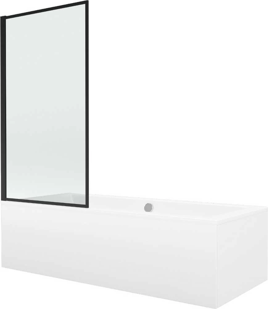 Vonia Mexen Cube su apdaila ir stiklo sienele, 180x80 cm + 80 cm, baltas+I/swing/juodas frame