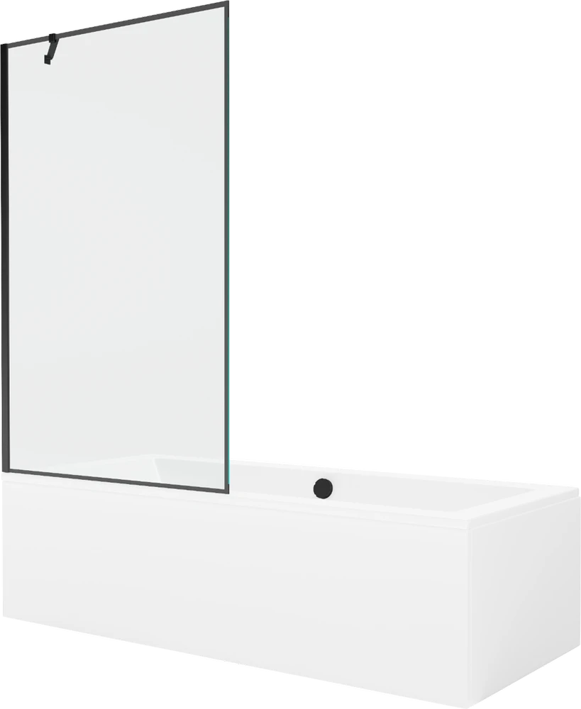 Vonia Mexen Cube su apdaila ir stiklo sienele, 170x80 cm + 100 cm, Baltas+Juodas frame