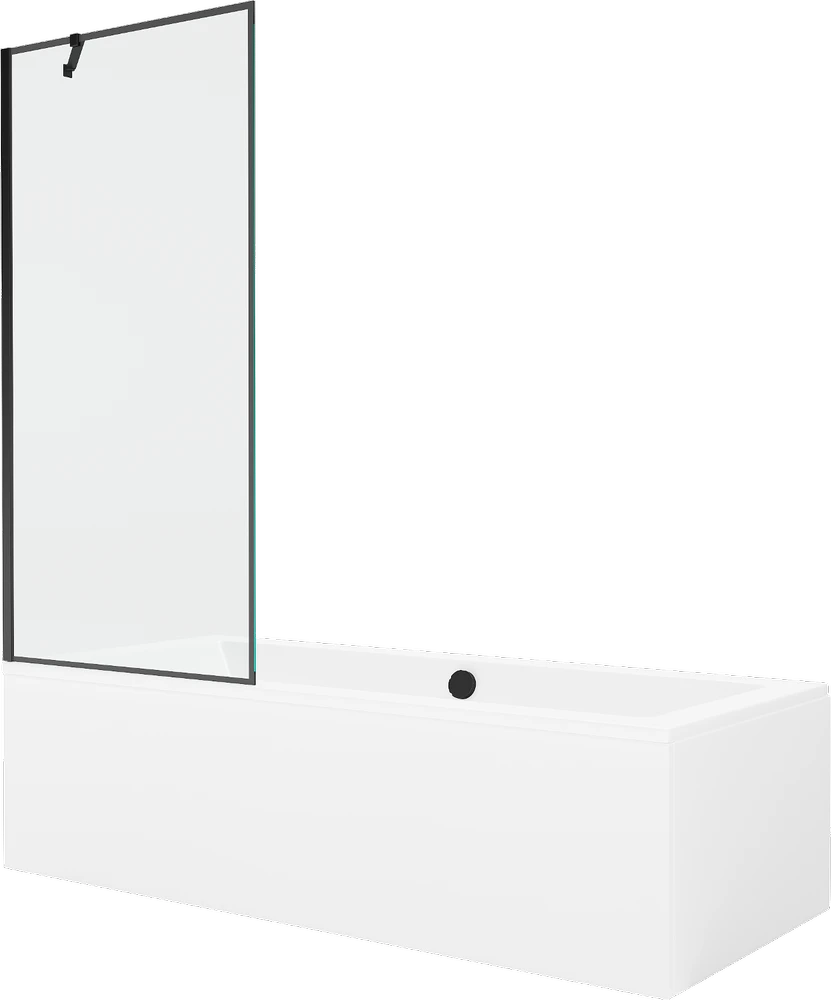 Vonia Mexen Cube su apdaila ir stiklo sienele, 180x80 cm + 80 cm, Baltas+Juodas frame