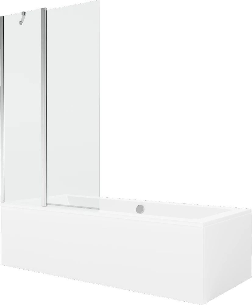 Vonia Mexen Cube su apdaila ir stiklo sienele, 180x80 cm + 100 cm, Baltas+Chrome/Transparent