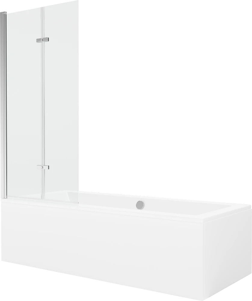 Vonia Mexen Cube su apdaila ir stiklo sienele, 170x80 cm + 80 cm (II), Baltas+Chrome/Transparent