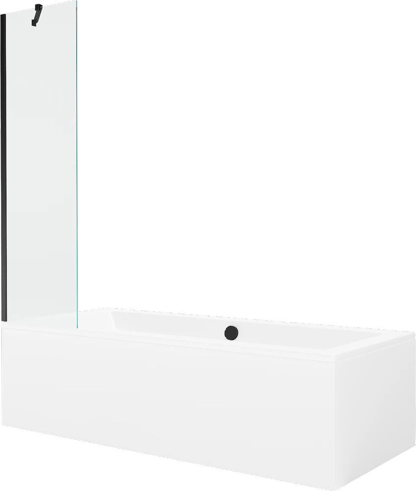 Vonia Mexen Cube su apdaila ir stiklo sienele, 170x80 cm + 50 cm, Baltas+Juodas/Transparent