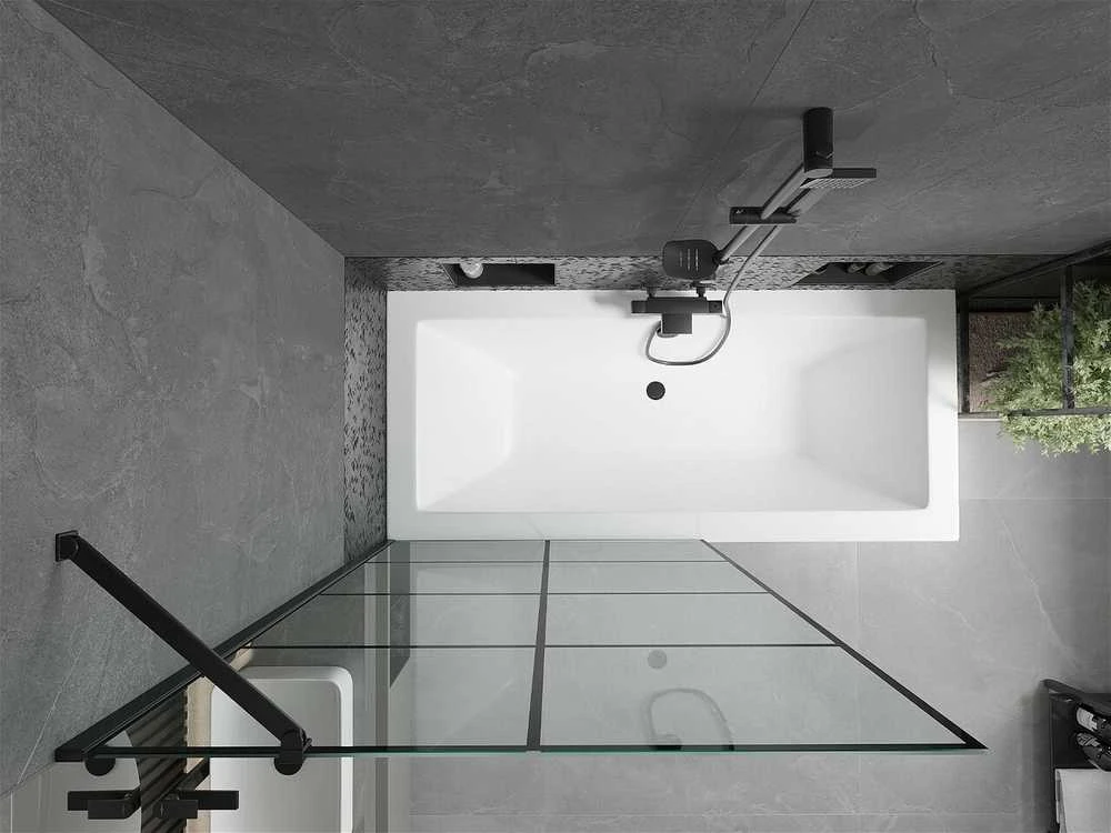 Vonia Mexen Cube su apdaila ir stiklo sienele, 180x80 cm + 100 cm, Baltas+Juodas grid