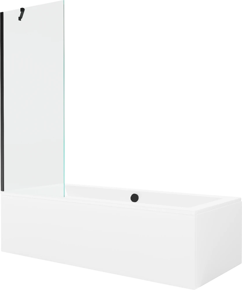 Vonia Mexen Cube su apdaila ir stiklo sienele, 170x80 cm + 70 cm, Baltas+Juodas/Transparent