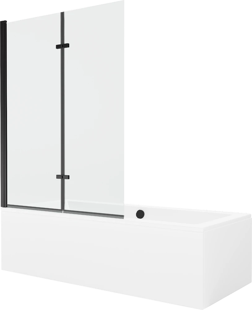 Vonia Mexen Cube su apdaila ir stiklo sienele, 180x80 cm + 120 cm (II), Baltas+Juodas/Transparent