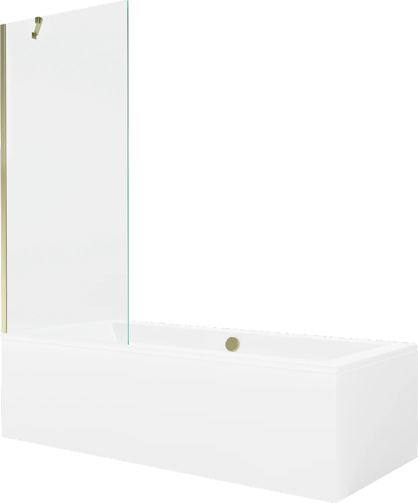 Vonia Mexen Cube su apdaila ir stiklo sienele, 170x80 cm + 80 cm, Baltas+Gold/Transparent